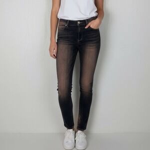 Two Lives Sol Skin Jeans Women Sz 26‎ Made in Italy Skinny Black/Orange Tint